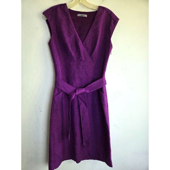 Classiques Entier Wine Purple Silk Linen Tie Waist A-Line Cocktail Dress size 2 - Picture 1 of 10